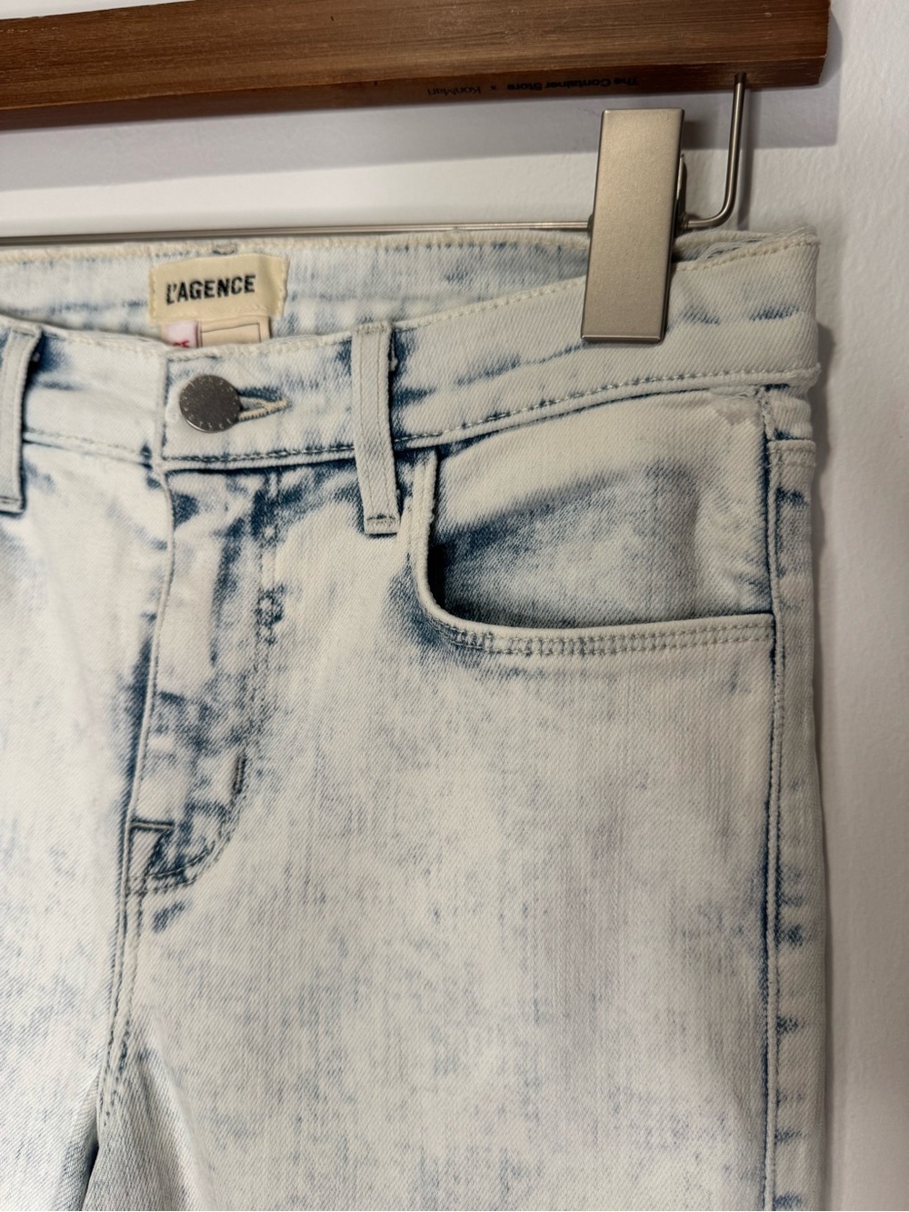 L’AGENCE High Waist Slim Harmon Jeans Electra Acid Wash Distressed Raw Hem 25 - Picture 4 of 14